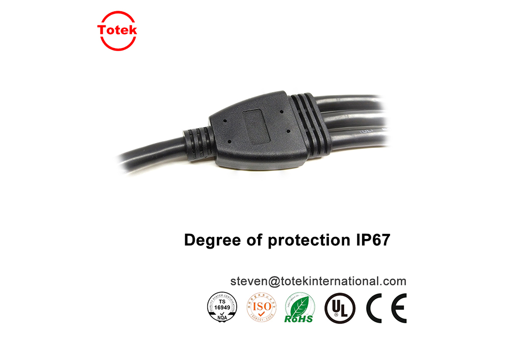 custom waterproof IP67 1 to 3 over-molded Y connector wire cable splitter
